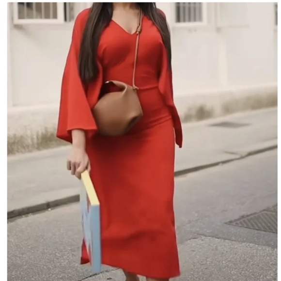 ZARA RED CAPE SLEEVE KNIT DRESS - Picture 5 of 11